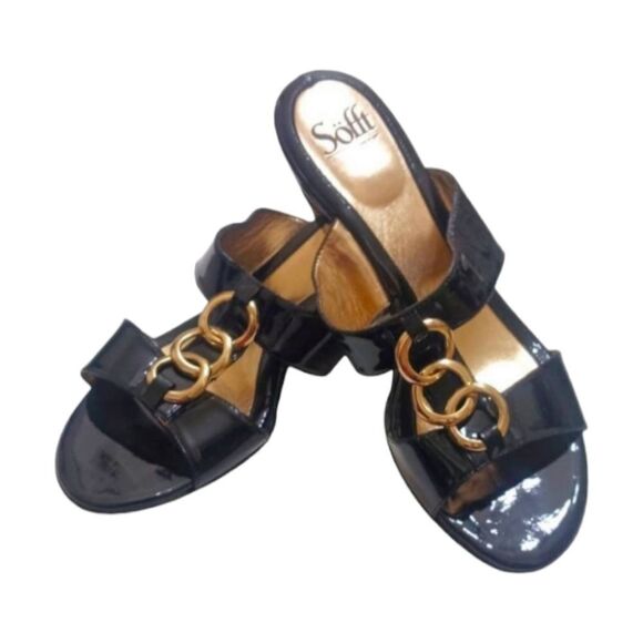  SOFFT Women's Leather Gold Tone Sandals 9 Wide - Picture 1 of 13